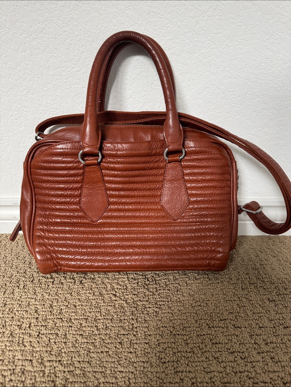 Structured Quilted Satchel in Cognac Brown